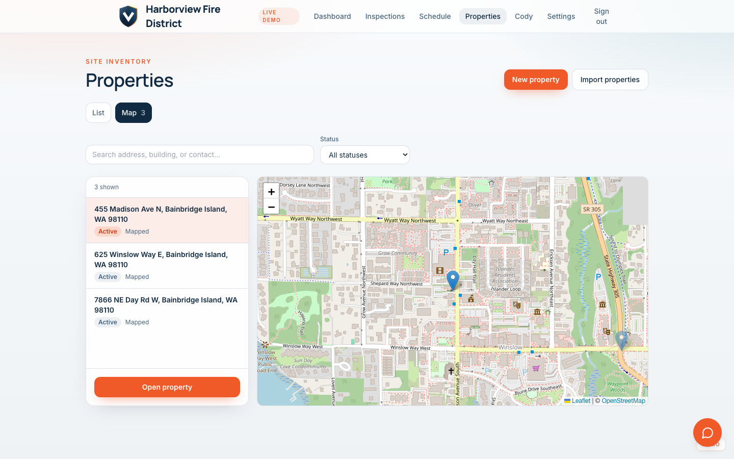 Properties map view